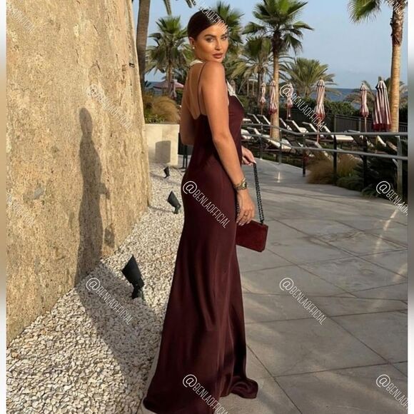 NWT ZARA LACE SLIP DRESS ZW COLLECTION satin silk maxi dress Lingerie Burgundy - Picture 11 of 16